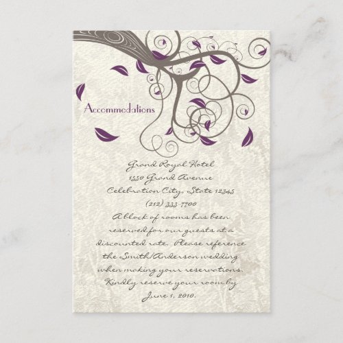 Driftwood Tree Purple Leaf Swirl Accommodations Enclosure Card