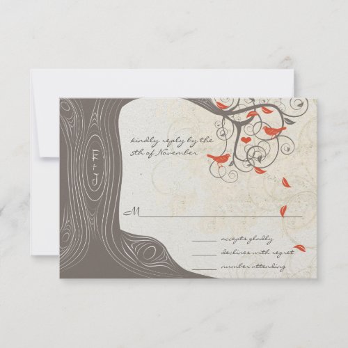 Driftwood Tree Swirl Love Birds Wedding Invitation