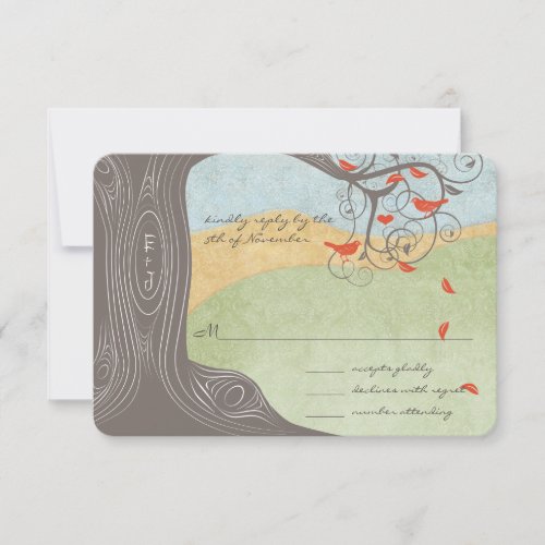 Driftwood Tree Swirl Love Birds Wedding Invitation