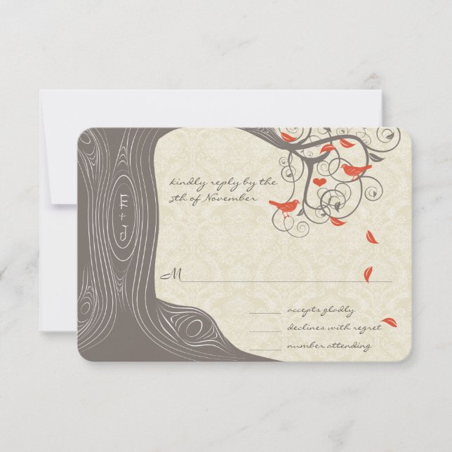 Driftwood Tree Swirl Love Birds Wedding Invitation (Front)
