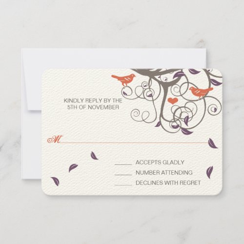 Driftwood Tree Swirl Love Birds Wedding RSVP