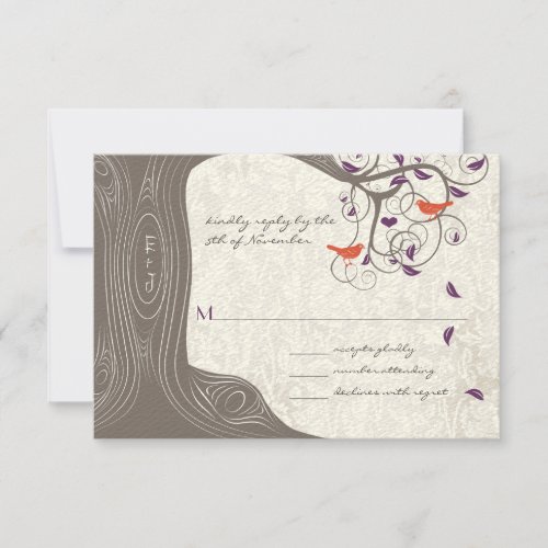 Driftwood Tree Swirl Love Birds Wedding RSVP