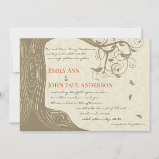 Driftwood Tree Tangerine Birds Wedding Invitations