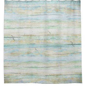Driftwood Watercolor Beach Coastal Horizontal Wood Shower Curtain by AudreyJeanne at Zazzle