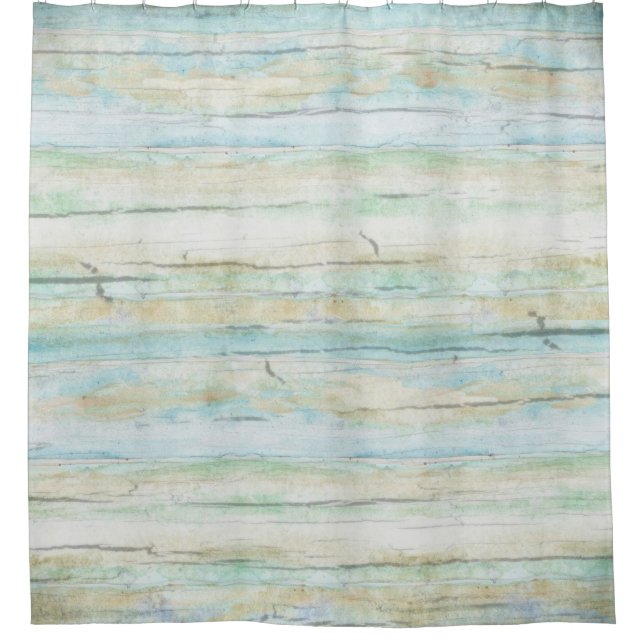 Driftwood Watercolor Beach Coastal Horizontal Wood Shower Curtain (Front)