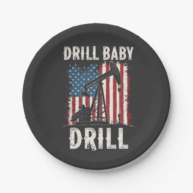 Drill Baby Drill American Trump Energy Economy  Paper Plates (Front)