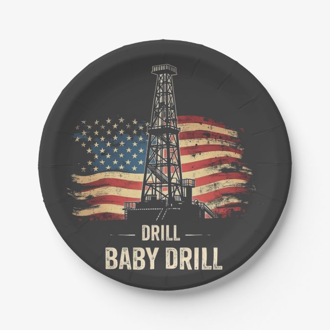 Drill Baby Drill American Trump Energy Economy  Paper Plates (Front)
