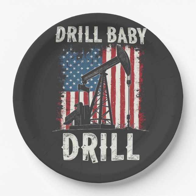 Drill Baby Drill American Trump Energy Economy  Paper Plates (Front)