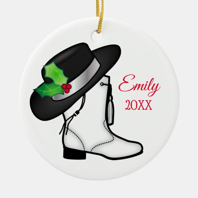 Drill Dance Team Christmas Boot and Hat Ceramic Ornament (Front)