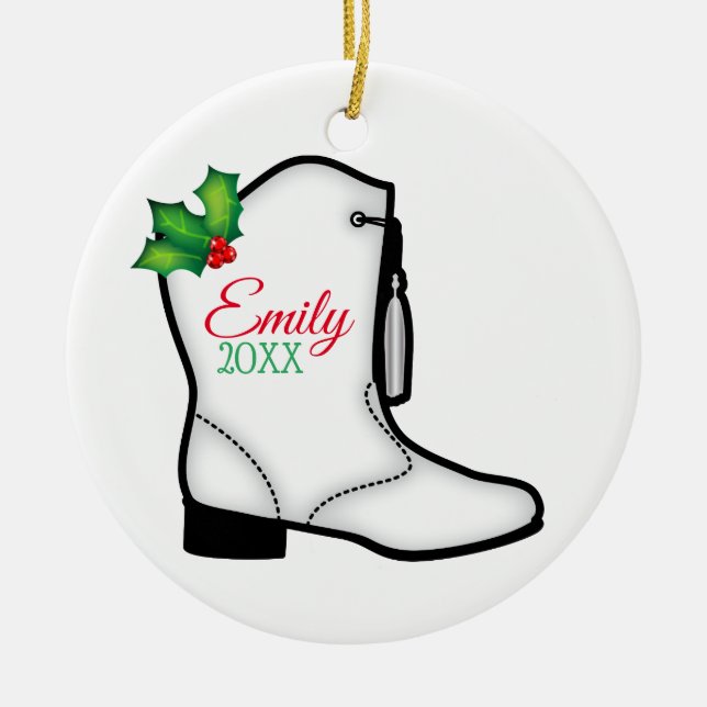 Drill Dance Team Christmas Boot Ceramic Ornament (Front)