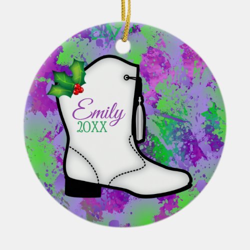 Drill Dance Team Christmas Boot Color Splash 1 Ceramic Ornament