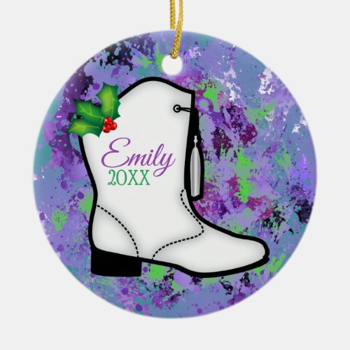 Drill Dance Team Christmas Boot Color Splash 2 Ceramic Ornament