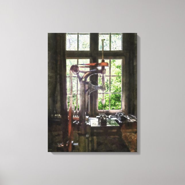 Drill Press by Window Canvas Print (Front)