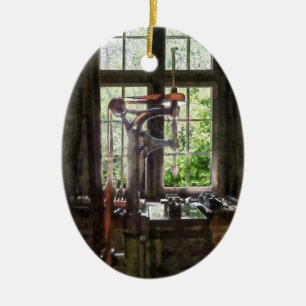 Drill Press by Window Ceramic Ornament