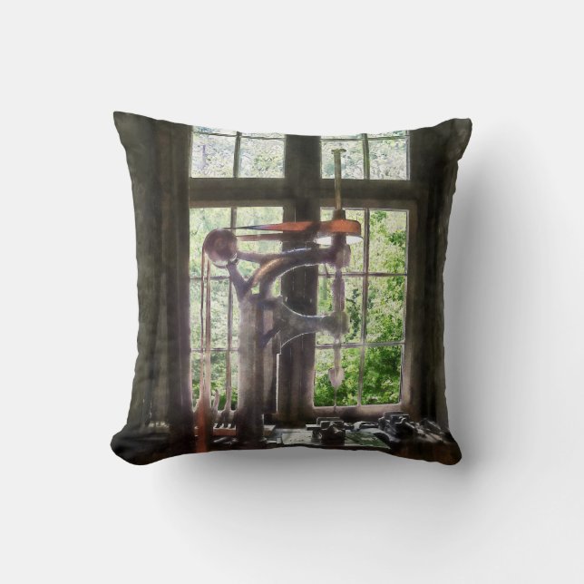Drill Press by Window Throw Pillow (Front)