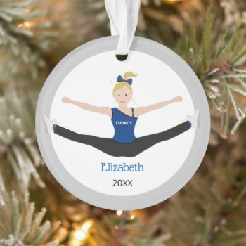 Drill Team Blonde Athlete In Blue And Black Ornament by NightOwlsMenagerie at Zazzle