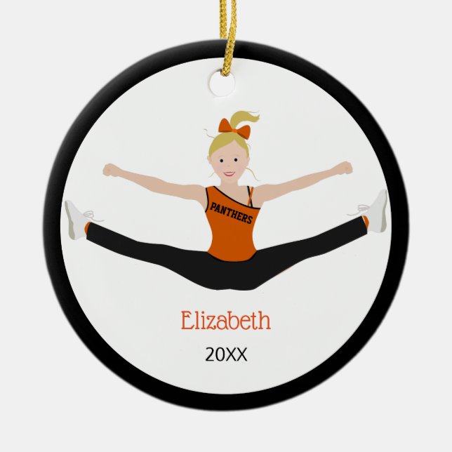 Drill Team Blonde Hair Black And Orange Ceramic Ornament (Front)