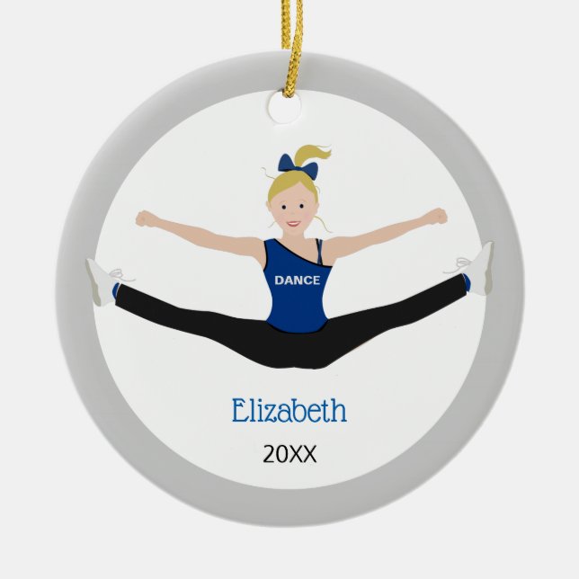 Drill Team Blonde Hair Blue And Black Ceramic Ornament (Front)