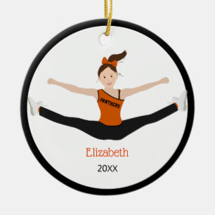 Drill Team Brown Hair Black And Orange Ceramic Ornament