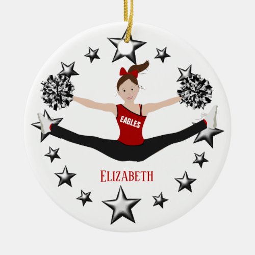 Drill Team Brown Hair Red And Black Ceramic Ornament