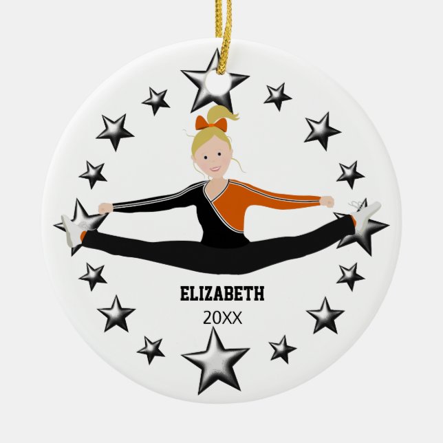 Drill Team Cheer Blonde Black And Orange Ceramic Ornament (Front)