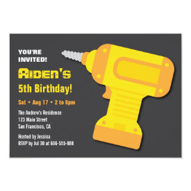 Drill Tool Boys Birthday Party Invitations