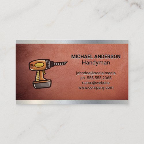 Drill Tool  Construction  Metal Leather Business Card