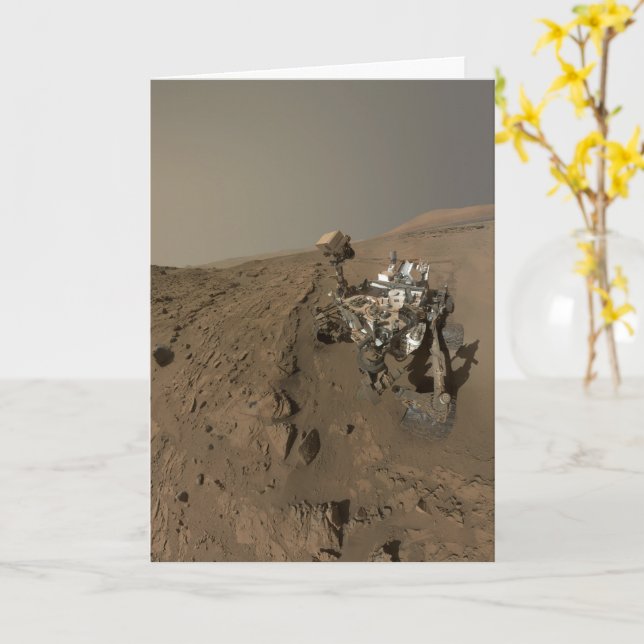 Drilling Mars Curiosity Red Martian Landscape Card (Yellow Flower)