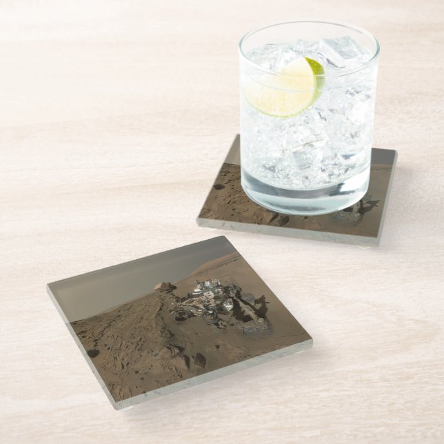 Drilling Mars Curiosity Red Martian Landscape Glass Coaster (Angled)