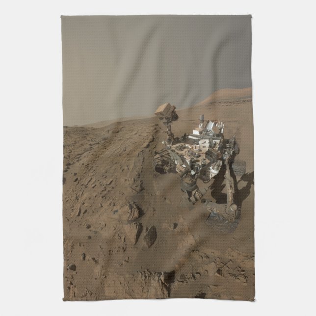 Drilling Mars Curiosity Red Martian Landscape Kitchen Towel (Vertical)