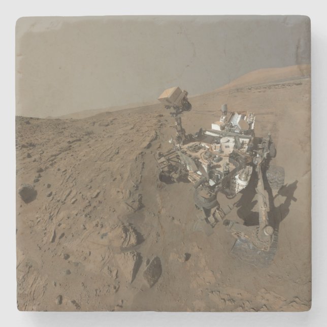 Drilling Mars Curiosity Red Martian Landscape Stone Coaster (Front)