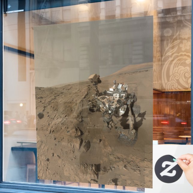 Drilling Mars Curiosity Red Martian Landscape Window Cling (Cafe Window)