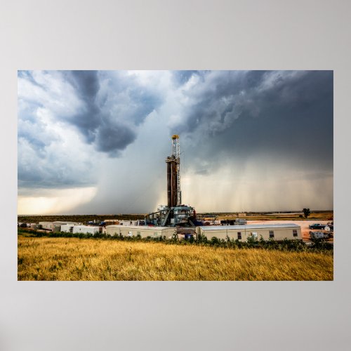 Drilling Rig and Storm on Summer Day in Oklahoma Poster