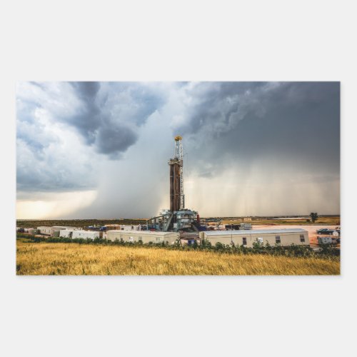 Drilling Rig and Storm on Summer Day in Oklahoma Rectangular Sticker