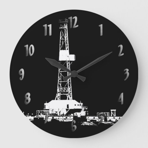 Drilling Rig Silhouette Clock with Numbers