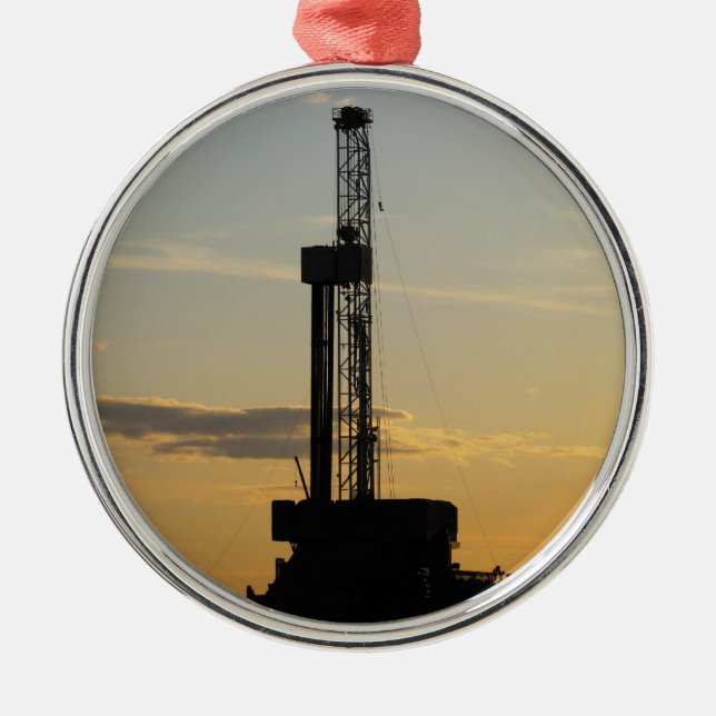 Drilling Rig Silhouette Metal Ornament (Front)