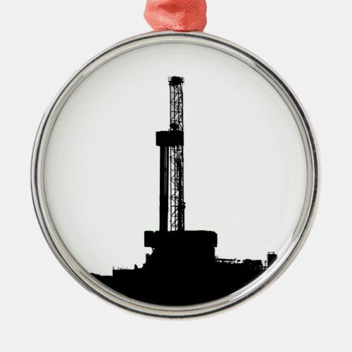 Drilling Rig Silhouette Metal Ornament