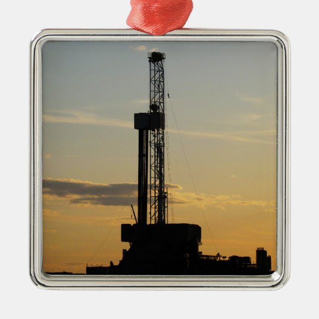 Drilling Rig Silhouette Metal Ornament (Front)