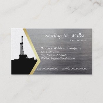 Drilling Rig Silhouette On Metal Look Business Card by OilfieldGifts at Zazzle