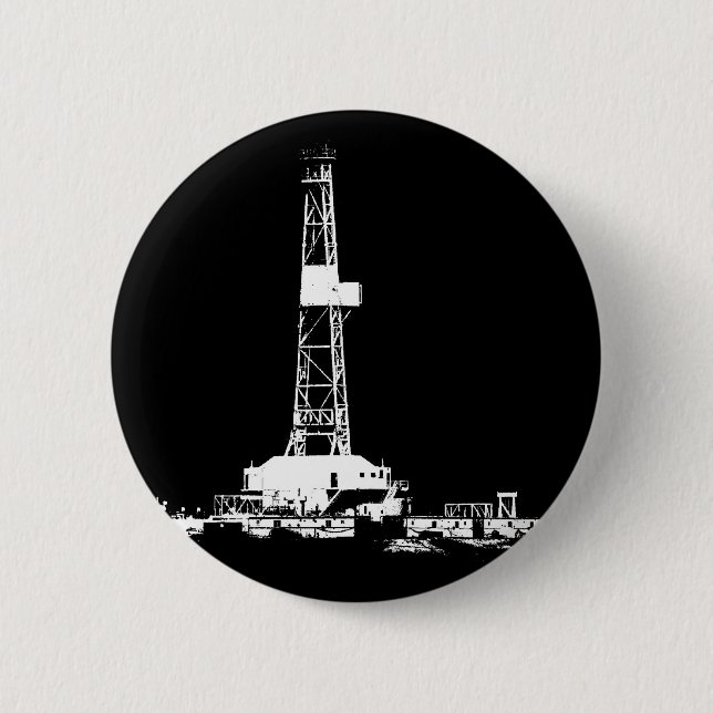 Drilling Rig Silhouette Pinback Button (Front)