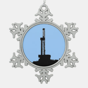 Drilling Rig Silhouette Snowflake Pewter Christmas Ornament