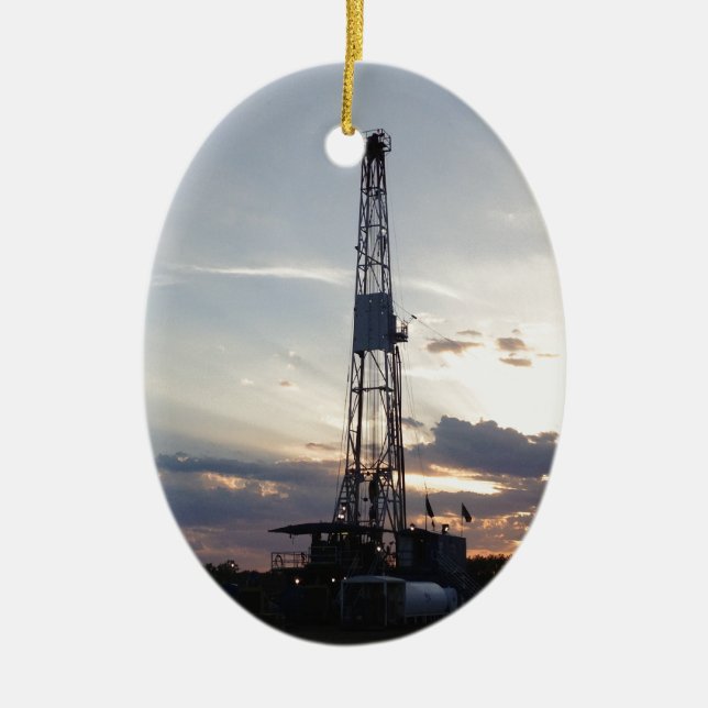 Drilling Rig Sunset Ceramic Ornament (Front)