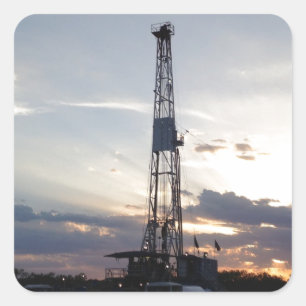 Drilling Rig Sunset Square Sticker
