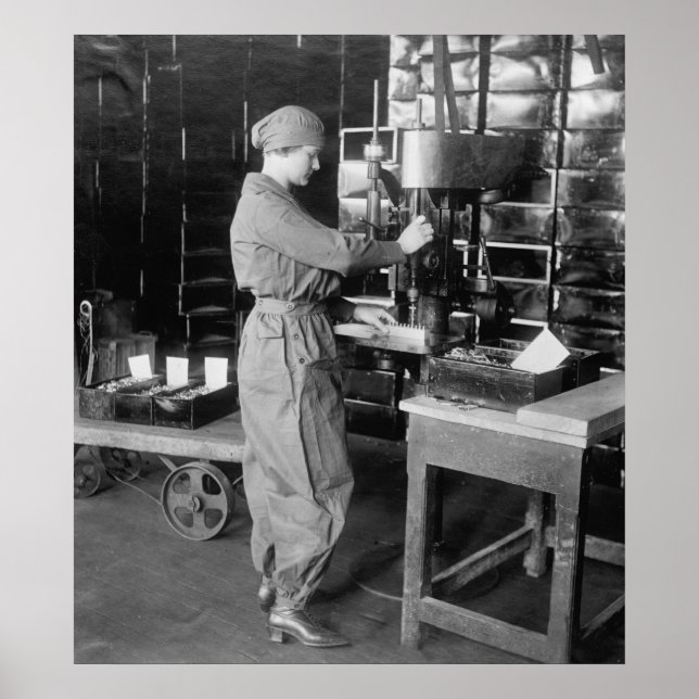 Drilling WW1 Ammunition Cartridges: 1910s Poster (Front)