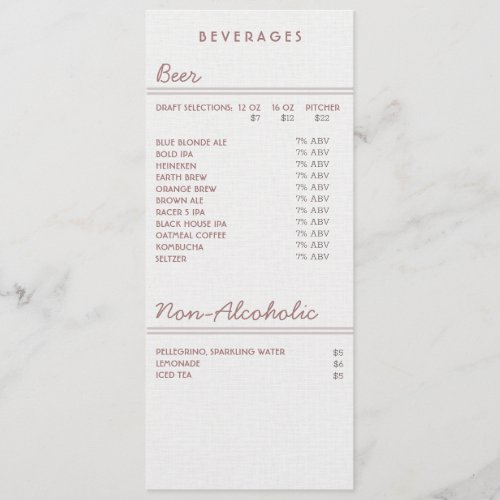 Drink 45 x 625 Flat Menu Card for Beer  Wine