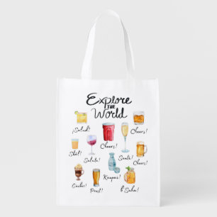 Drink Around The World Cheers! Customizable Grocery Bag