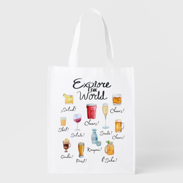 Drink Around The World Cheers! Customizable Grocery Bag (Front)