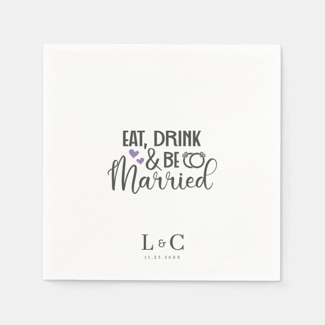 Drink Be Married Gay Couple Monogram Wedding Napkins (Front)