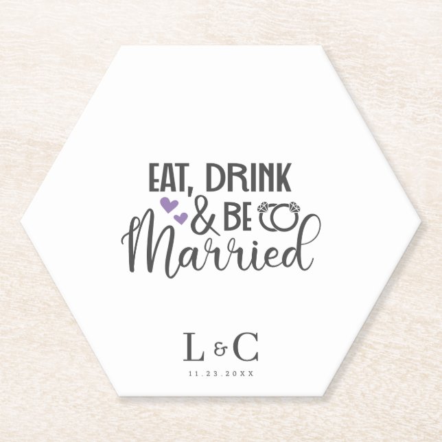 Drink Be Married Gay Couple Monogram Wedding Paper Coaster (Front)