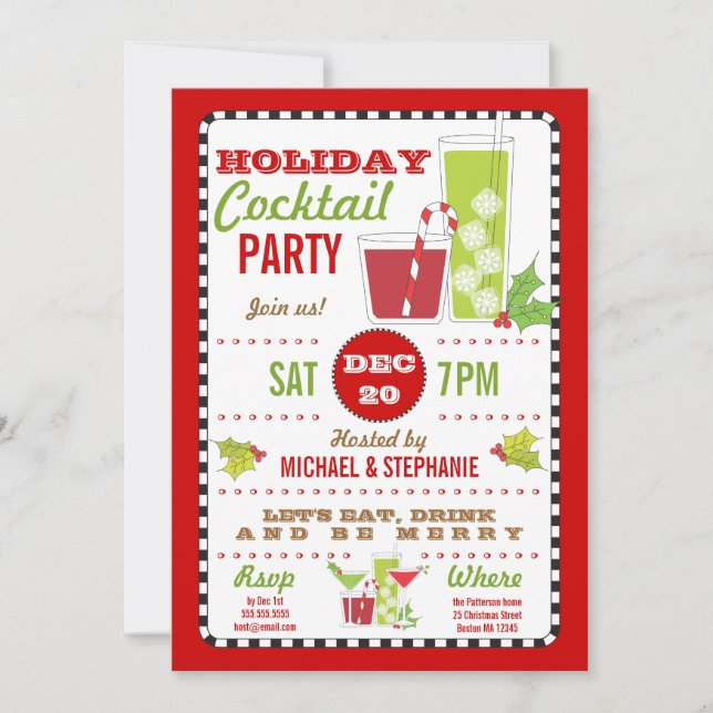 Drink & Be Merry Holiday Cocktail Party Invitation (Front)